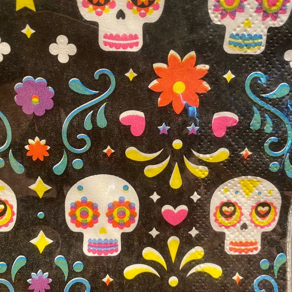 Cinco DeMayo Festive Skull Napkins - Black and Multicolor